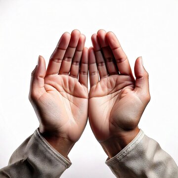 Hands of muslim man prayingon white background