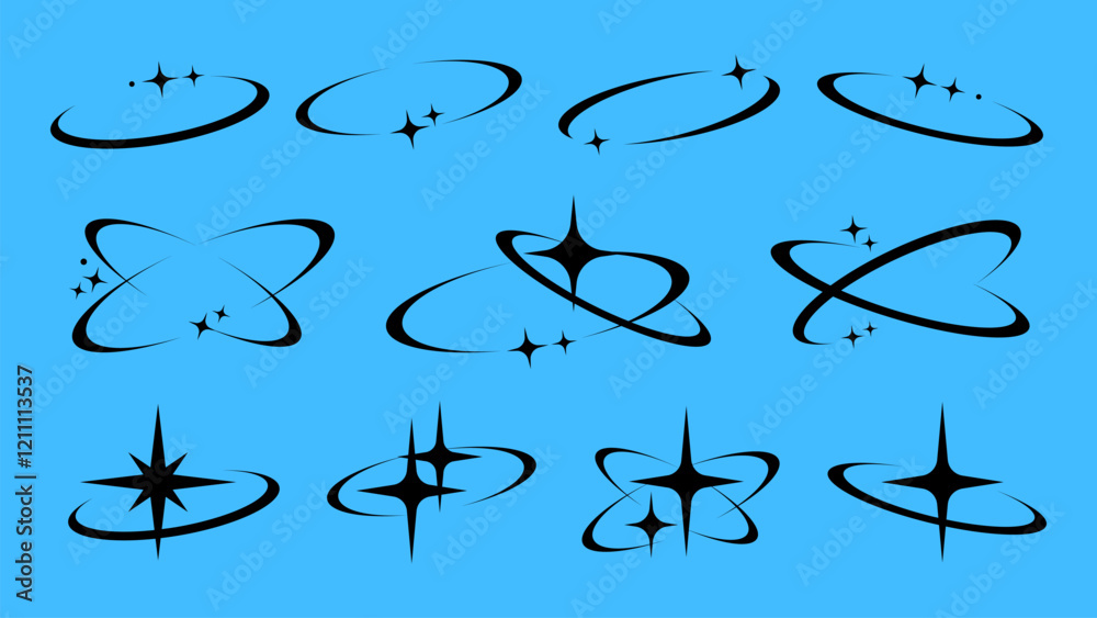 Poster minimalist celestial orbit line art set vector. various set of celestial orbit line art in various v