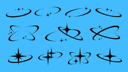 Minimalist celestial orbit line art set vector. Various set of celestial orbit line art in various vector design illustrations. celestial orbit line art vector collection