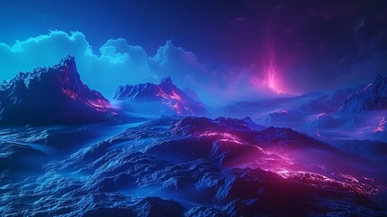 Fototapeta premium Neon Glow Illuminates Volcanic Alien Landscape