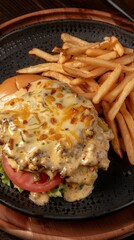Cheeseburger with Melted Cheese and French Fries