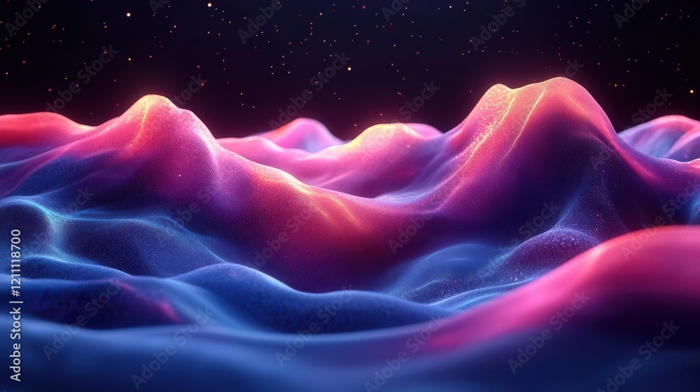 Wall mural dynamic digital wave pattern with flowing gradient colors from deep blue to vibrant purple 3d render