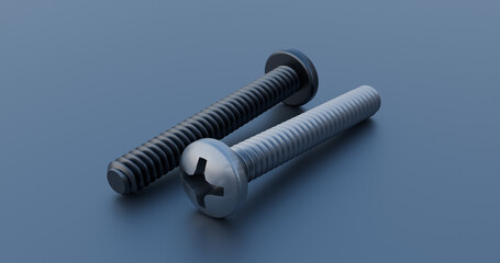 Pan Head Phillips Screws close up; joining and fastening devices