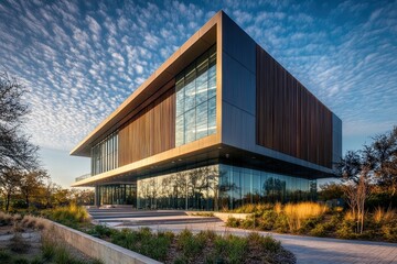 Obraz premium Modern building sunset campus landscape