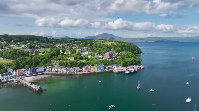 Tobermory from a drone, Isle of Mull, Scotland, UK