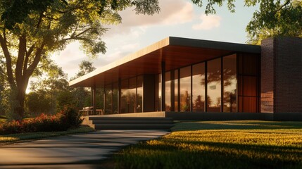 Obraz premium Sunset Modern House Architectural Design