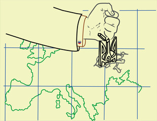 Print, Ukraine, Russia destroys, war, justice, security guarantors, peace, agreements, negotiating table, map, trident, vector, illustration, poster, sheet, leaflet, banner, billboard, help, donation,