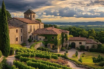 Vineyard Chateau Sunset Landscape France