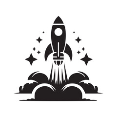 Rocket Launch Icon Silhouette Vector Illustration