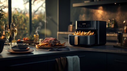 Luxurious Kitchen with Air Fryer and Golden Fries