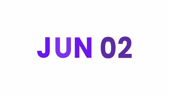 2nd June calendar icon animation. Alpha matte with transparent background 4K resolution.