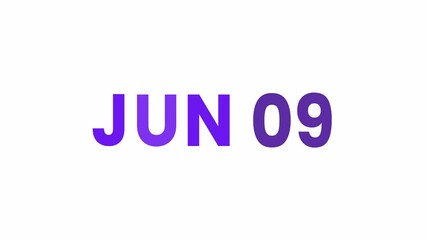 9th June calendar icon animation. Alpha matte with transparent background 4K resolution.