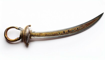 Ornate, curved dagger with intricate gold detailing.