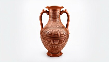 Ancient Greek-style terracotta amphora with intricate geometric pattern.