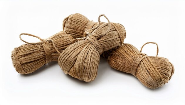 Three bundles of natural fiber twine.