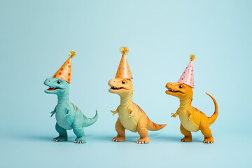Fototapeta premium Dinosaurs with Party Hats