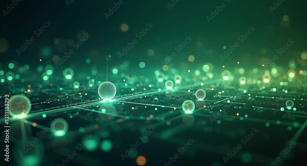 Wall mural abstract green network data sphere background image