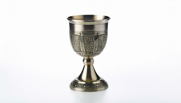 Ornate metal goblet on white background