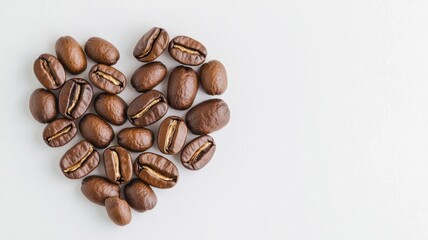 Naklejka premium A heart shape formed with coffee beans on a light background, symbolizing love for coffee.