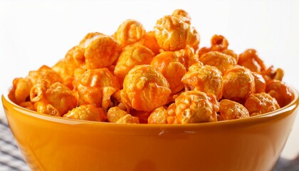 A bowl of cheesy popcorn, perfect for movie night!