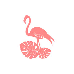 pink flamingo and tropical leaves silhouette pattern