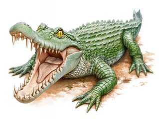 Fototapeta premium Illustration of an ancient crocodilian species with open mouth and detailed texture showcasing its fierce demeanor