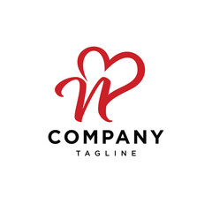 Letter N Red Love Logo Icon Vector