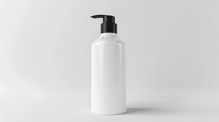 A front view of a white bottled shampoo with a black cap