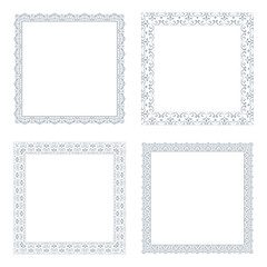 Set of decorative frames Elegant vector element for design in Eastern style, place for text. Floral gray and white borders. Lace illustration for invitations and greeting cards