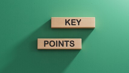 Key points symbol. Wooden blocks with words Key points.Business and Key points concept. Copy space.3D rendering on green background.