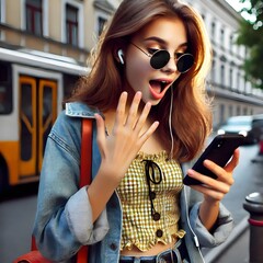 Girl smile and surprise with phone