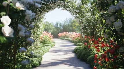 Serene Rose Garden Path: A Tranquil Walk Through Blooming Flowers
