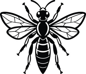 Wasp silhouette vector illustration design, Cute Wasp line art vector, Wasp isolated vector icon design