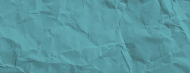 Crumpled teal paper background with a textured, wrinkled style. Teal color adds depth to the background, enhancing its visual appeal. Paper texture background vector. Teal background.
