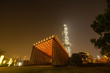 Beautiful night view at West Kowloon Cultural District. Kowloon, Hong Kong