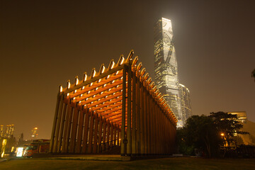 Night view at West Kowloon Cultural District. Kowloon, Hong Kong