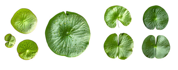 Water Lily Pads with Dew Drops Isolated on a Transparent Background