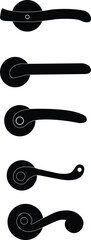 Door handles icon set. Locks handles on the door in the house, hotel. Black flat vector collection isolated on transparent background. Metal items interior symbols doorknob realistic.