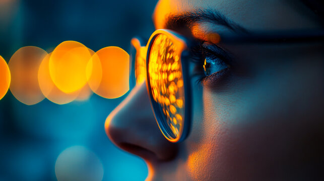 Close-Up of a Woman�s Eye with Financial Data Reflected