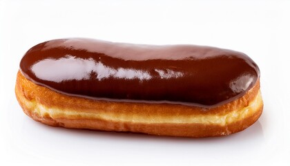 Long John Chocolate Donut with Glaze Toping on White Background Isolated