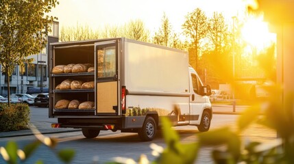 Morning Delivery Truck Unloading Fresh Bread