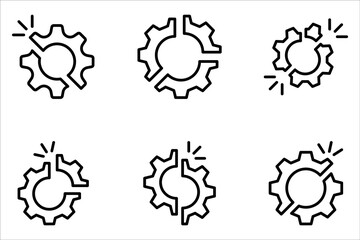 Disruption icon set. Simple creative element. broken gear symbol on white background