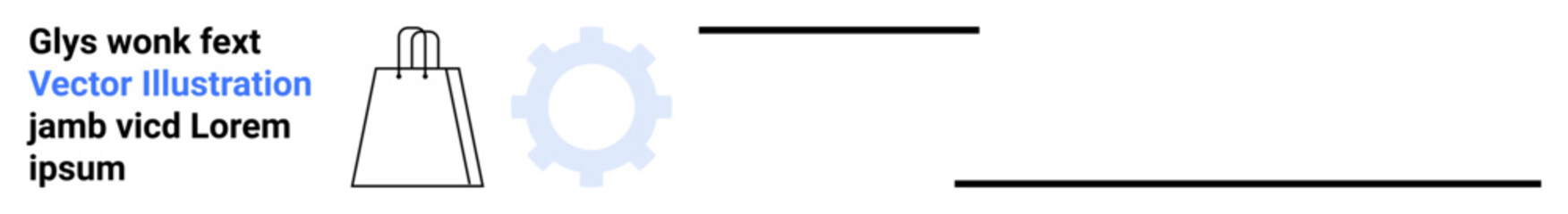 Shopping bag with handles, adjacent faded gear icon, and placeholder text in a blue and black color scheme. Ideal for e-commerce, engineering, minimalism, design concepts, branding, marketing