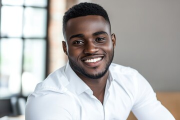 Smiling Agent During Customer Feedback Session in Workspace