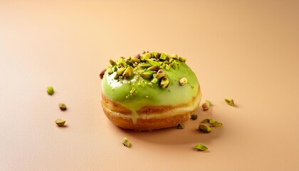 Mini Pistachio Donut with Glaze Toping on Cream Background Isolated