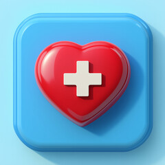 Fototapeta premium 3D icon symbol of healthy, there is 3D heart with red cross on it, suitable for mobile phone apps