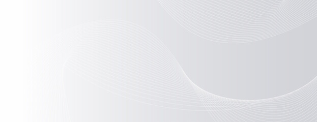 The background is a smooth gradient with a white background featuring subtle white wave patterns, creating a modern, minimalist texture. Wave background vector. Silver background.