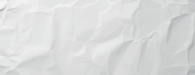 White crumpled paper background with a textured, wrinkled style. The background is predominantly white, creating a light, airy feel. Paper texture background vector. White background.