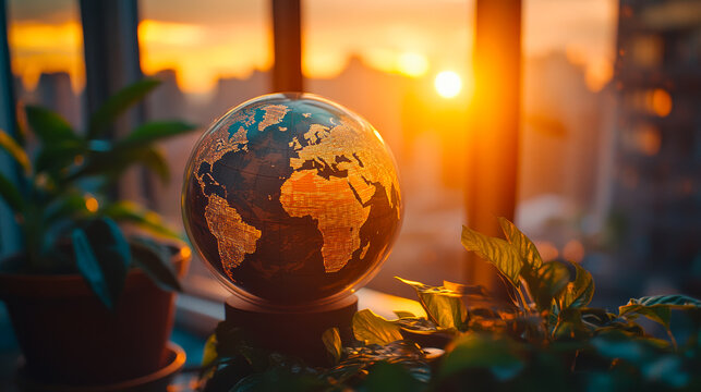 Globe in Sunlight: Travel and Discovery Theme,
