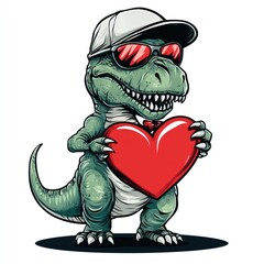 Cool Dinosaur Holding A Big Red Heart